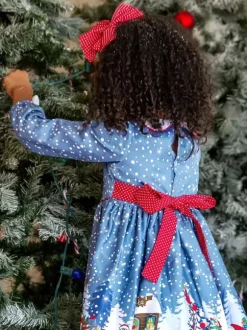 Enfant Robe De Noël Père Noël Imprimé Bleu Clair Ciel Robe Costumes Déguisements Noël Cadeau Enfant