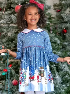 Enfant Robe De Noël Père Noël Imprimé Bleu Clair Ciel Robe Costumes Déguisements Noël Cadeau Enfant