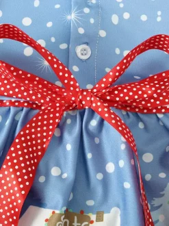 Enfant Robe De Noël Père Noël Imprimé Bleu Clair Ciel Robe Costumes Déguisements Noël Cadeau Enfant