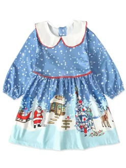 Enfant Robe De Noël Père Noël Imprimé Bleu Clair Ciel Robe Costumes Déguisements Noël Cadeau Enfant