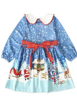 Enfant Robe De Noël Père Noël Imprimé Bleu Clair Ciel Robe Costumes Déguisements Noël Cadeau Enfant