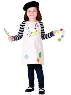 Enfants Cosplay Costumes Peintre Costume Blanc Top Tablier Chapeau Ensemble 3 Pièces Costume d'Halloween