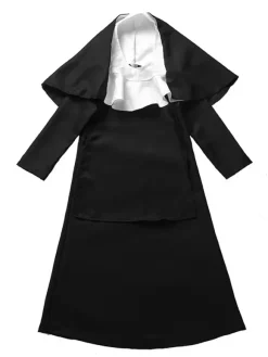 Enfants Nun Costume Déguisements Halloween Noire Robes Ensemble Robe de Princesse Fille
