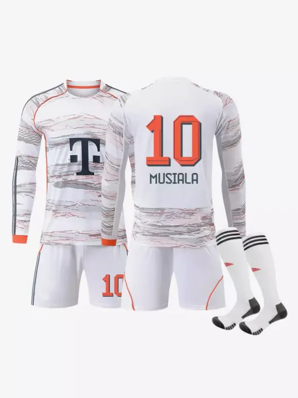 Ensemble 3 pièces blanc personnalisé à manches longues pour adultes et enfants (25/26) n° 10 Musiala n° 17 Olise Football Club
