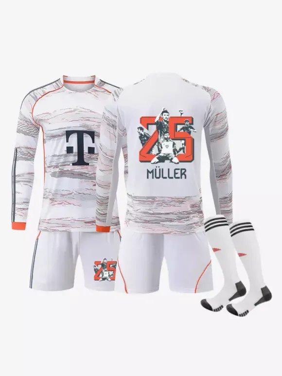 Ensemble 3 pièces blanc personnalisé à manches longues pour adultes et enfants (25/26) n° 10 Musiala n° 17 Olise Football Club