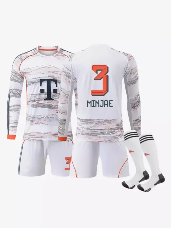Ensemble 3 pièces blanc personnalisé à manches longues pour adultes et enfants (25/26) n° 10 Musiala n° 17 Olise Football Club