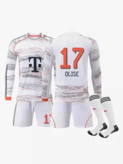 Ensemble 3 pièces blanc personnalisé à manches longues pour adultes et enfants (25/26) n° 10 Musiala n° 17 Olise Football Club