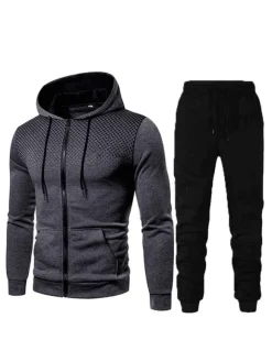 Ensemble 2 pièces de vêtements de sport pour hommes imprimé à manches longues à capuche blanc tenue de sport