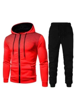 Ensemble 2 pièces de vêtements de sport pour hommes imprimé à manches longues à capuche blanc tenue de sport