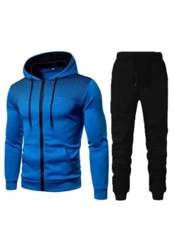 Ensemble 2 pièces de vêtements de sport pour hommes imprimé à manches longues à capuche blanc tenue de sport