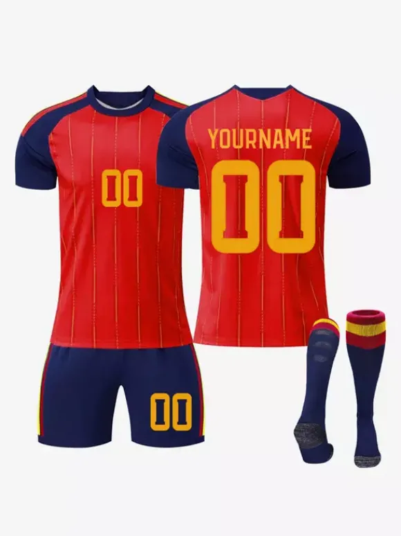 Ensemble 3 pièces personnalisé de maillot domicile de l'équipe nationale espagnole de football 2026 manches courtes