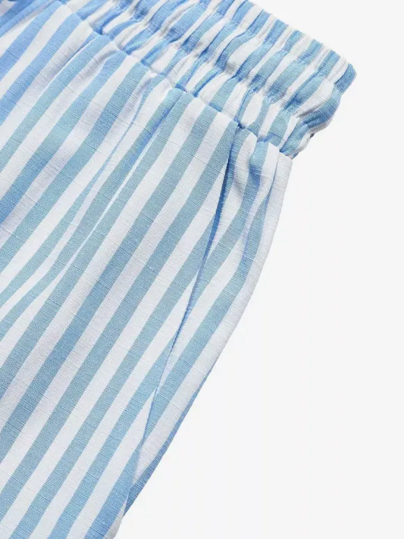 Ensemble 2 pièces pour femme : haut court sans manches à rayures verticales et col en V avec grand n艙ud et short élastique