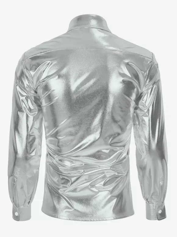 Ensemble 2 pièces pour homme chemise disco vintage brillante des années 70 et pantalon à pattes d'éléphant à paillettes style hippie rétro costumes de mec