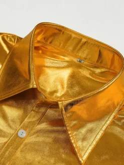 Ensemble 2 pièces pour homme chemise disco vintage brillante des années 70 et pantalon à pattes d'éléphant à paillettes style hippie rétro costumes de mec