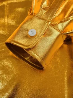 Ensemble 2 pièces pour homme chemise disco vintage brillante des années 70 et pantalon à pattes d'éléphant à paillettes style hippie rétro costumes de mec