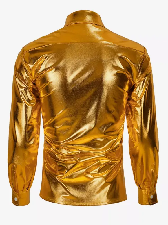 Ensemble 2 pièces pour homme chemise disco vintage brillante des années 70 et pantalon à pattes d'éléphant à paillettes style hippie rétro costumes de mec