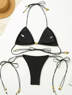 Ensemble bikini 2 pièces à cordon élastique de couleur unie pour l'été 2026