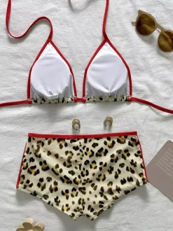 Ensemble bikini léopard pour femme - Haut triangle dos nu et shorty - Maillot de bain deux pièces sport - Été 2026