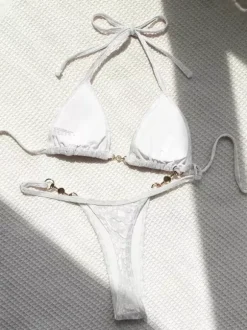 Ensemble bikini léopard pour femme - Haut string à col halter et perles - Idéal pour une pool party estivale sur un yacht (2026)