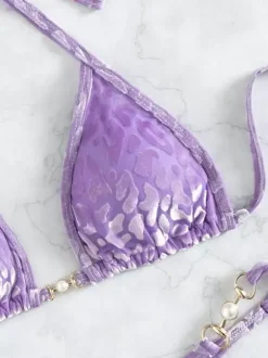 Ensemble bikini léopard pour femme - Haut string à col halter et perles - Idéal pour une pool party estivale sur un yacht (2026)