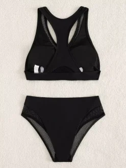 Ensemble bikini taille haute femme - Maillot de bain deux pièces athlétique avec haut dos nageur à col en V - Vacances d'été à la plage et à la piscine 2026