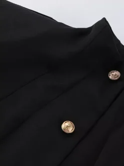 Ensemble blazer et jupe d'inspiration militaire pour femme tenue chic deux pièces - Noir vintage col montant coupe ajustée - Tenue de soirée printemps 2026