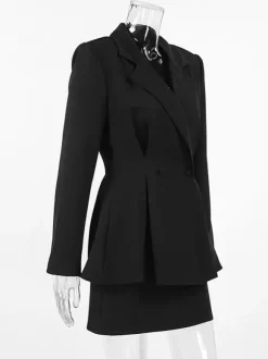 Ensemble blazer sablier pour femme - Tailleur péplum noir style vintage avec mini-jupe - Tenue de travail printemps 2026