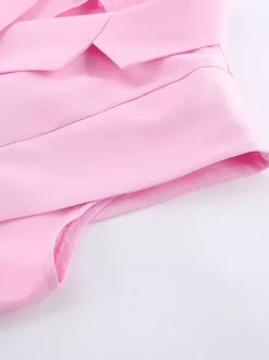 Ensemble blazer sans manches pour femme style business casual - Rose chic croisé coupe cintrée - Tenue de travail été 2026