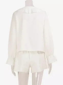 Ensemble bohème à volants 2 pièces pour femme - Haut court à manches longues et n艙ud sur le devant et short - Tenue de vacances d'été à la plage 2026