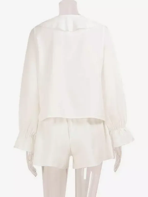 Ensemble bohème à volants 2 pièces pour femme - Haut court à manches longues et n艙ud sur le devant et short - Tenue de vacances d'été à la plage 2026