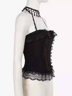 Ensemble caraco gothique Lolita en dentelle et jupe courte en maille costume de cosplay d'Halloween Dark Series