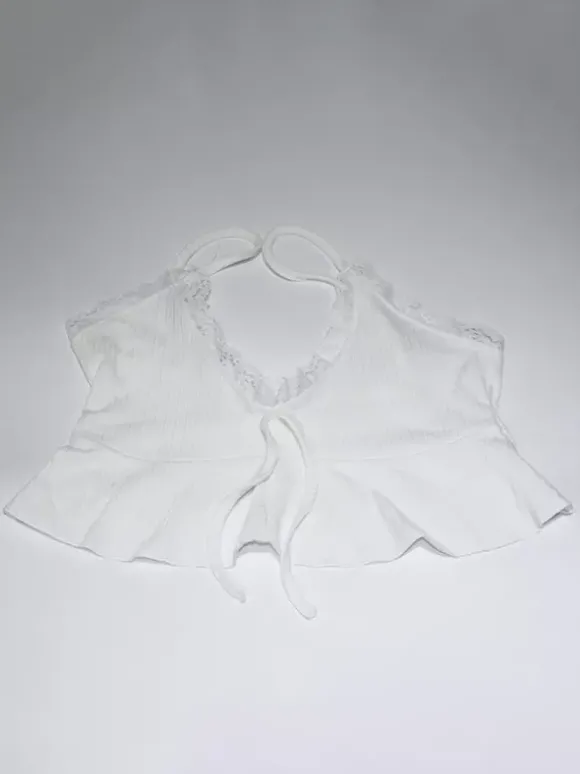 Ensemble Coquette 2 pièces à bordure en dentelle blanche pour femme - Débardeur short - Tenue décontractée d'été pour la plage 2026