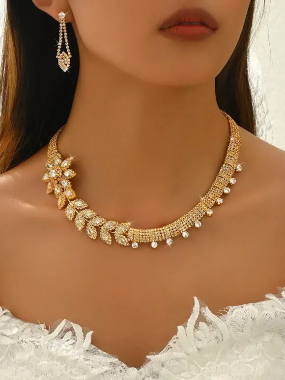 Ensemble de bijoux de mariage tendance en métal percé avec diamants attrayants