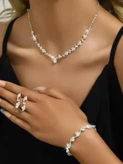 Ensemble de bijoux de mariage tendance avec beau diamant en métal