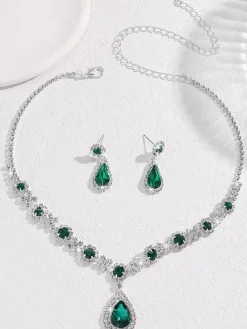 Ensemble de bijoux de mariage pour la mariée charmant diamant en métal