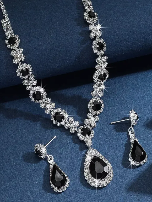 Ensemble de bijoux de mariage pour la mariée charmant diamant en métal