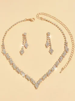 Ensemble de bijoux de mariage tendance en métal percé avec diamants chic