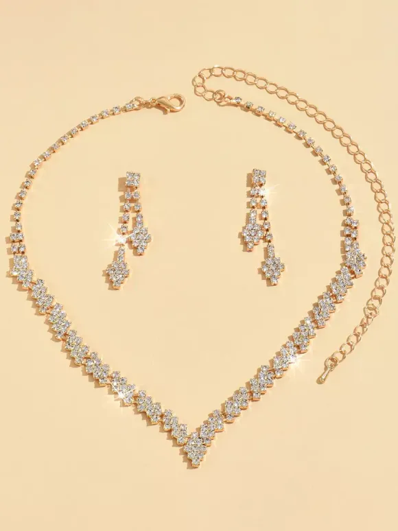 Ensemble de bijoux de mariage tendance en métal percé avec diamants chic