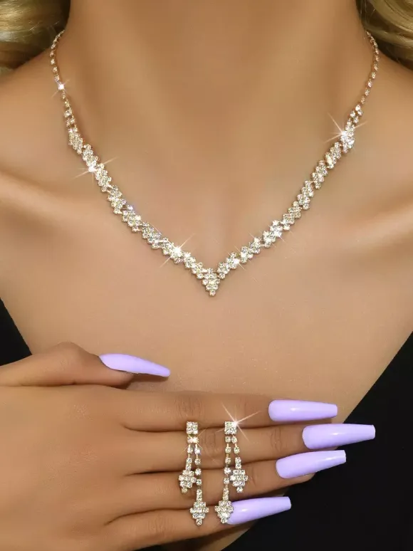 Ensemble de bijoux de mariage tendance en métal percé avec diamants chic