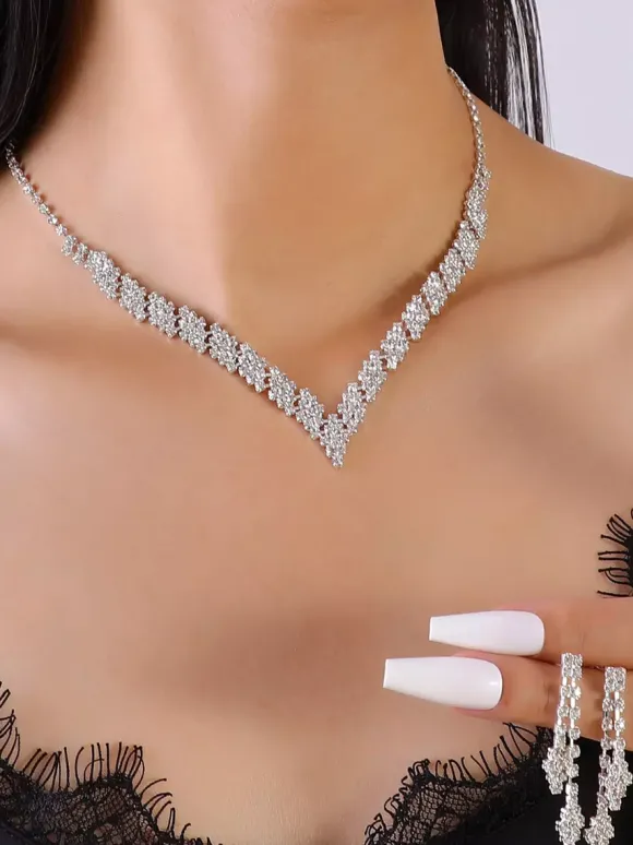 Ensemble de bijoux de mariage tendance en métal percé avec diamants chic