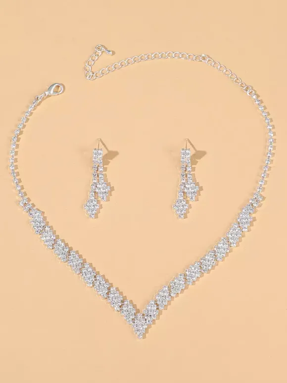 Ensemble de bijoux de mariage tendance en métal percé avec diamants chic