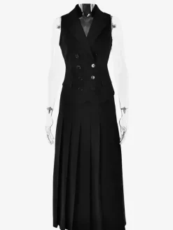 Ensemble de bureau deux pièces pour femme gilet croisé à revers et jupe longue plissée tenue d'été 2026