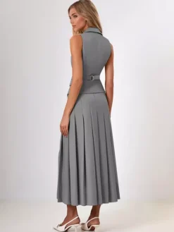 Ensemble de bureau deux pièces pour femme gilet croisé à revers et jupe longue plissée tenue d'été 2026