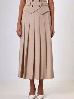 Ensemble de bureau deux pièces pour femme gilet croisé à revers et jupe longue plissée tenue d'été 2026