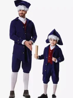 Ensemble de costumes de vacances rétro pour enfants bleu foncé avec pantalon et chapeau