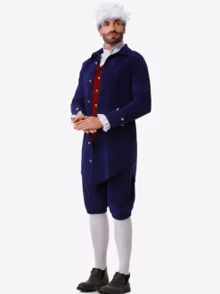 Ensemble de costumes de vacances rétro pour enfants bleu foncé avec pantalon et chapeau
