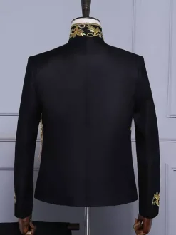 Ensemble de costumes rétro pour homme noir vintage boutons franges manches longues