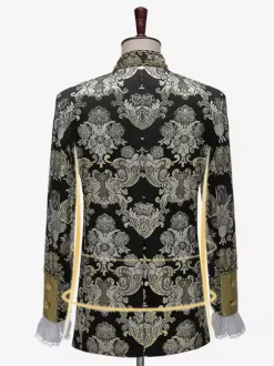 Ensemble de costumes rétro pour homme noir vintage boutons jacquard manches longues