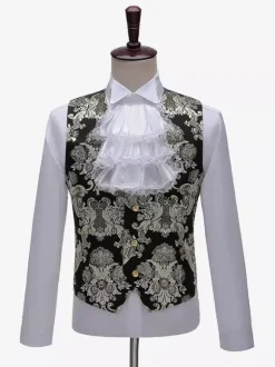 Ensemble de costumes rétro pour homme noir vintage boutons jacquard manches longues