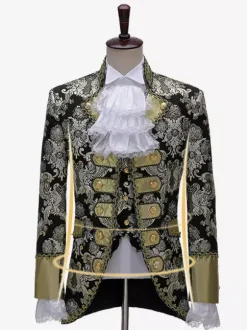 Ensemble de costumes rétro pour homme noir vintage boutons jacquard manches longues